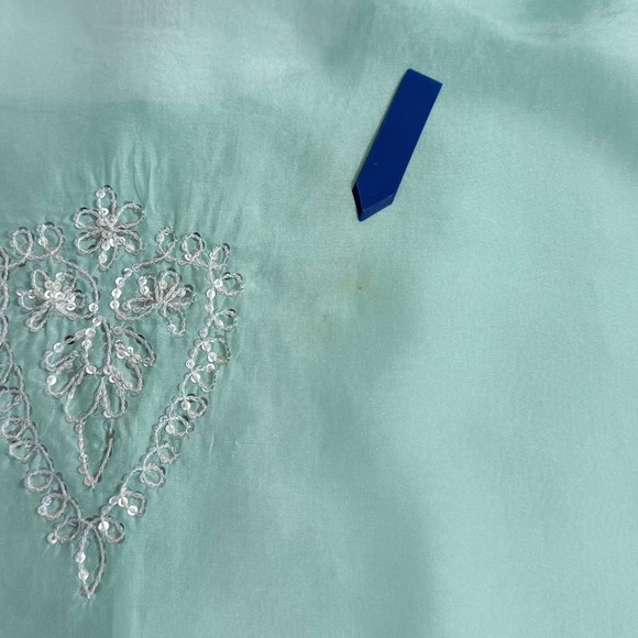Doncaster Turquoise 100% Silk Embroidered Sequin Tunic M Old Money Classic - Picture 12 of 12